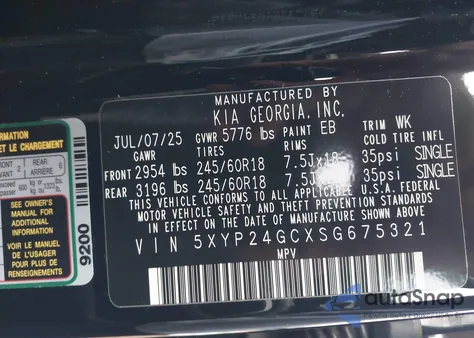 2025 Kia Telluride Lx z USA, uszkodzony, nr VIN 5XYP24GCXSG675321